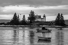 Weathered Pumpkin Island Light Under Breaking Clouds -BW